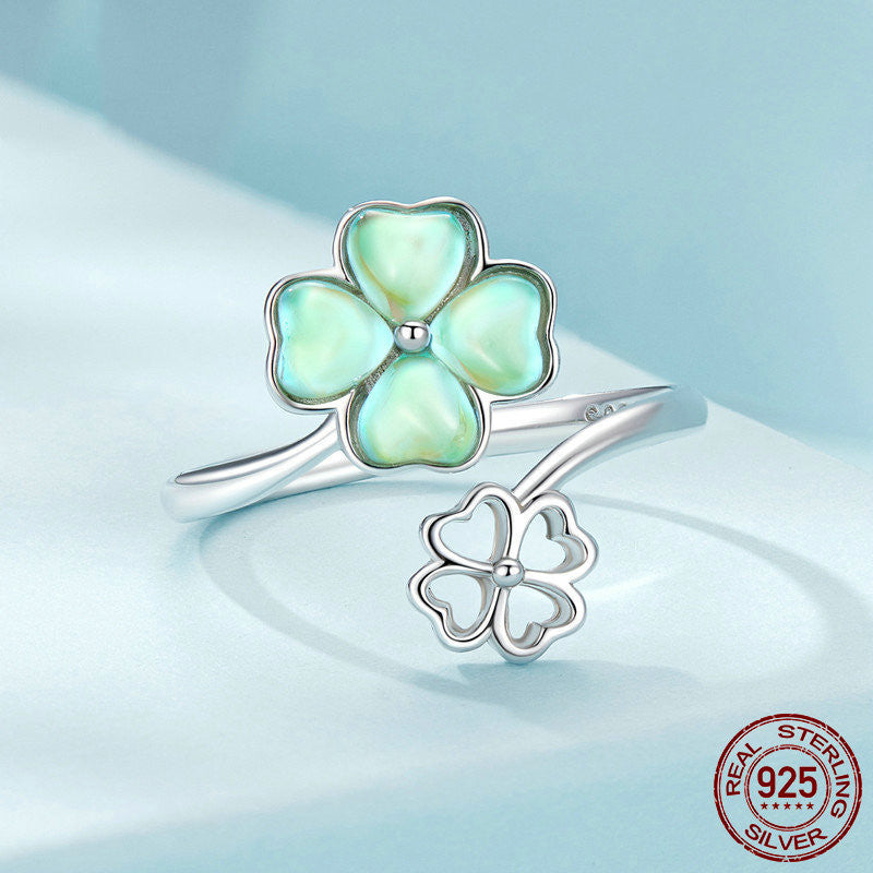 Lucky Four-Leaf Clover Ring Sterling Silver