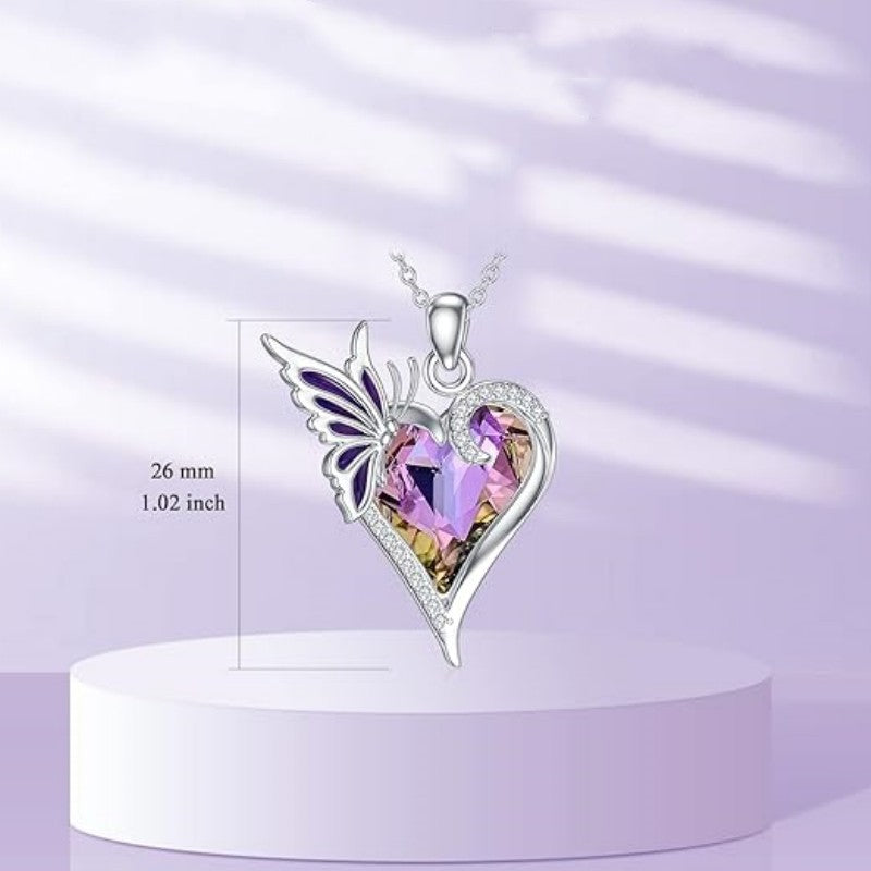 High-grade Design Purple Butterfly Love Crystal Diamond Pendant Necklace Female