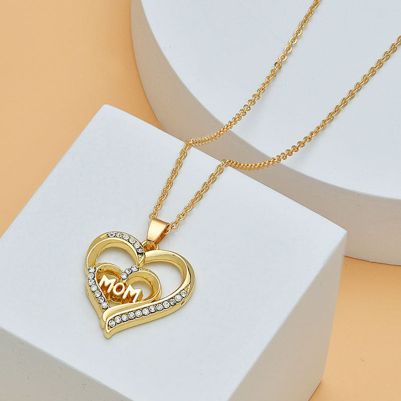 Mother's Day Mom Heart Shape With Diamond Letter Necklace
