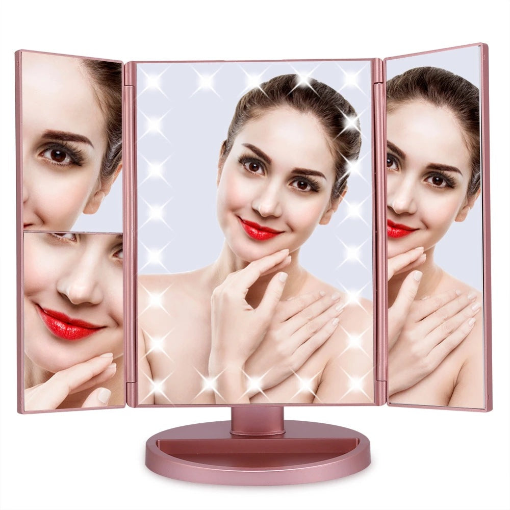 LED Makeup Mirror With Light, Folding Magnifying Luminous Makeup Mirror, Desktop Dressing Mirror, Supplementary Light, Three-fold Makeup Mirror