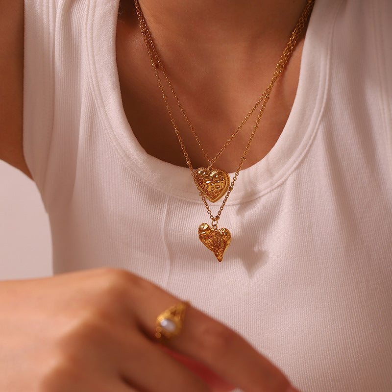 Irregular Peach Heart Pendant Necklace 18K Gold