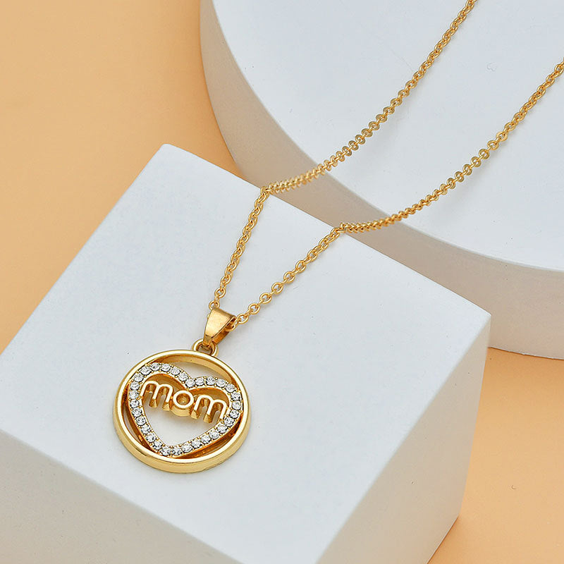 Mother's Day Mom Heart Shape With Diamond Letter Necklace