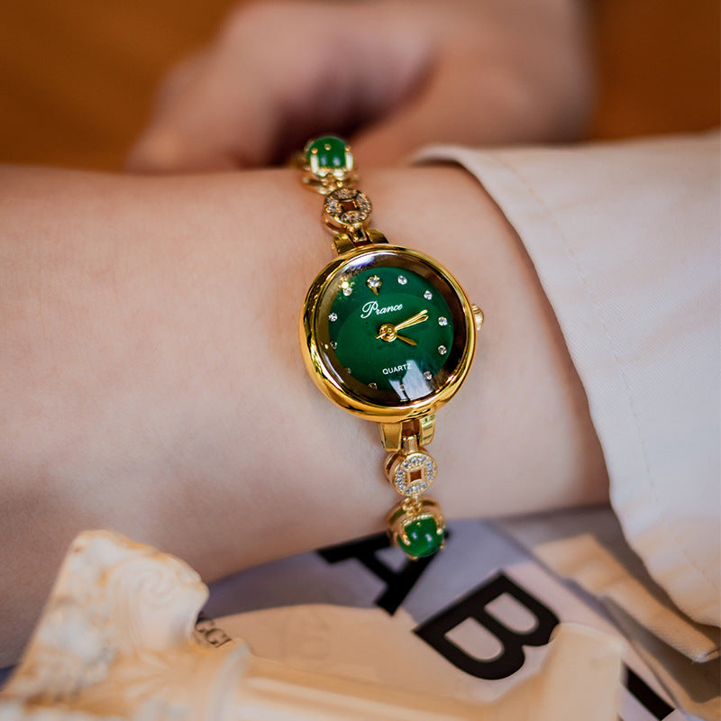Women's Copper Coin Bracelet Chalcedony Jade Watch