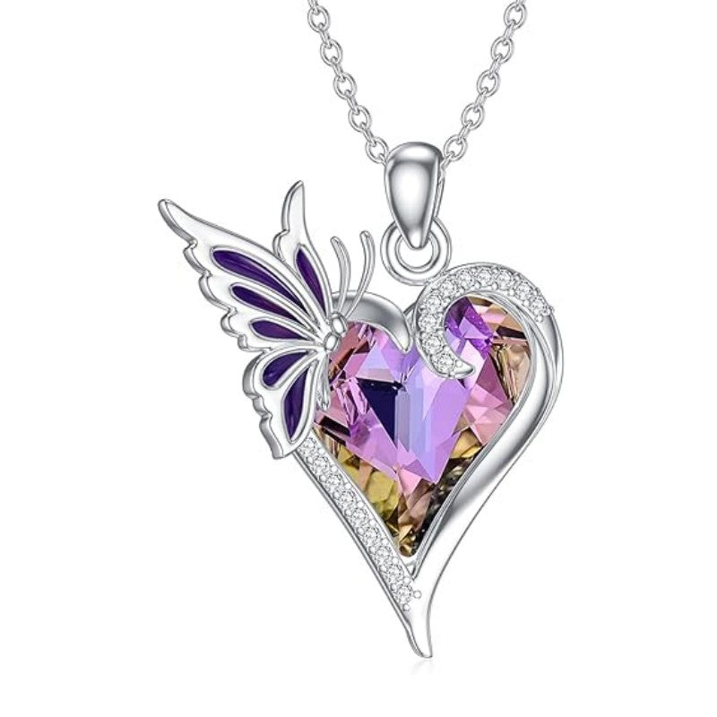 High-grade Design Purple Butterfly Love Crystal Diamond Pendant Necklace Female
