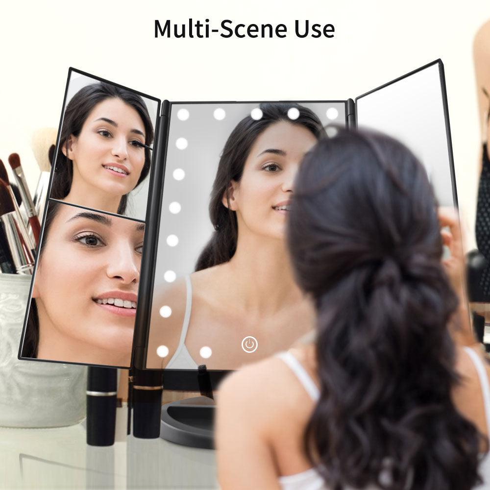 LED Makeup Mirror With Light, Folding Magnifying Luminous Makeup Mirror, Desktop Dressing Mirror, Supplementary Light, Three-fold Makeup Mirror